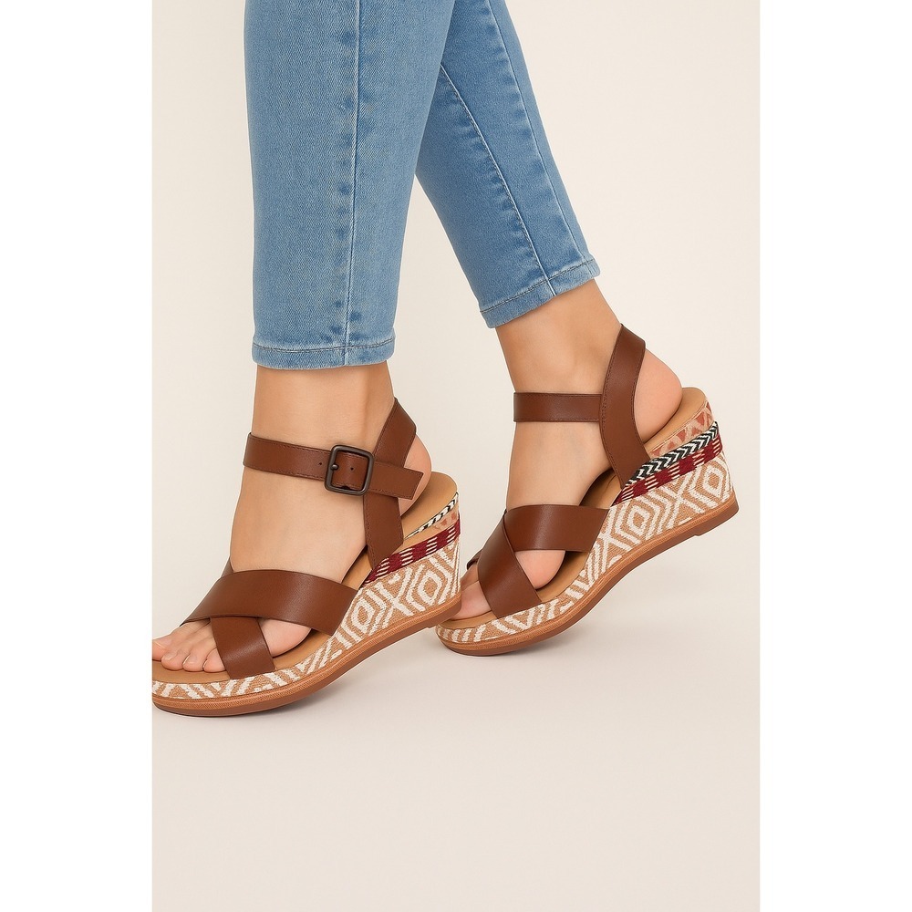 Blowfish Malibu Womens Brown Wedge Sandals Geometric Print Platform Buckle Sz 10